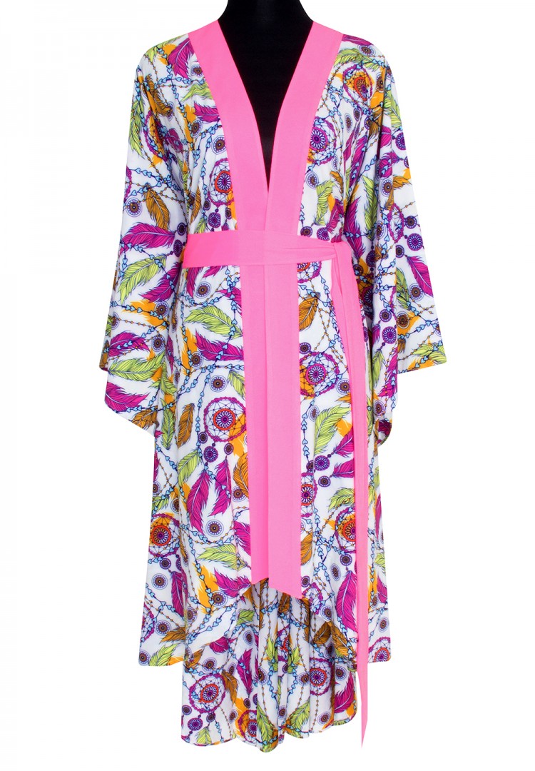 Buy Tulum - Colorful Dreamcatchers Kimono (Neon Pink) | Beach cover up,  Kaftan, Dubai