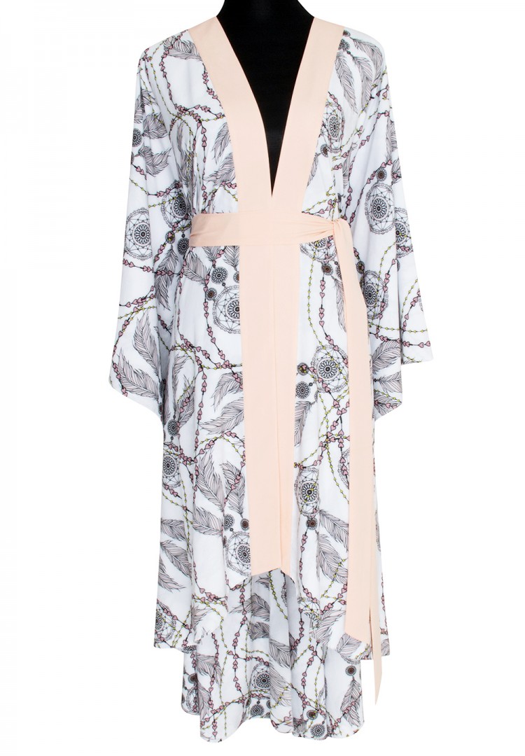 Tulum - Pastel Dreamcatchers Kimono (Peach), Kaftan, robe, resort wear, Beach cover up