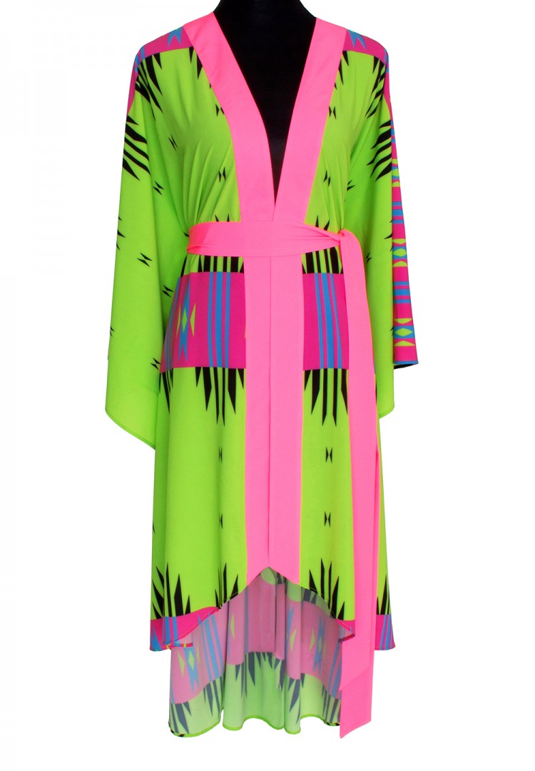 Tribal - Lime Aztec Kimono (Neon Pink)