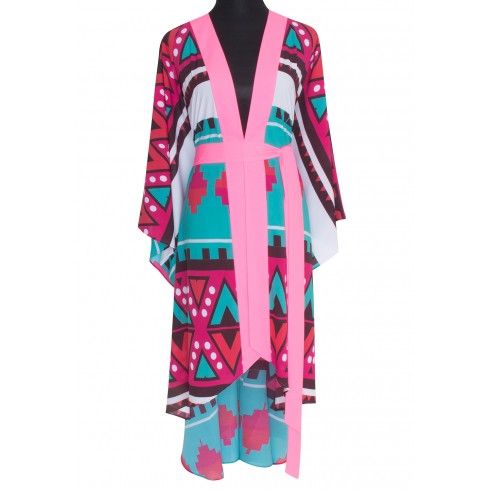 Image of Tribal - Aztec Love Kimono Evil Eye (Neon Pink)