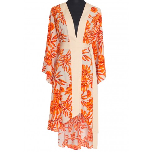 Image of Jungle – Monstera Orange Kimono (Beige)