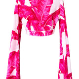 Jungle - Pink Palm Angel Cut Crop Top
