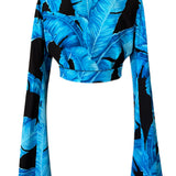 Jungle - Blue Palm Angel Cut Crop Top
