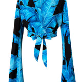 Jungle - Blue Palm Angel Cut Crop Top
