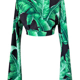 Jungle - Black Palm Angel Cut Crop Top