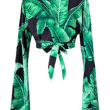 Jungle - Black Palm Angel Cut Crop Top