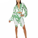 Jungle - White Palm Cropped Blouse (Off-White)