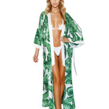 Jungle - Green Palm Maxi Split Kaftan (Off-White)