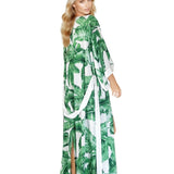 Jungle - Green Palm Maxi Split Kaftan (Off-White)
