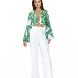 Jungle - Green Palm Cropped Blouse (Off-White)