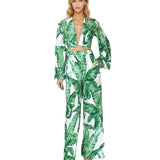 Jungle - Green Palm Cropped Blouse (Off-White)
