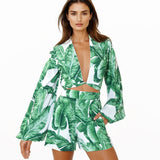 Jungle - Green Palm Cropped Blouse (Off-White)