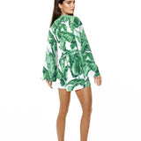 Jungle - Green Palm Cropped Blouse (Off-White)