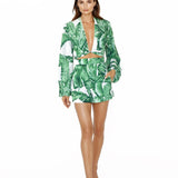 Jungle - Green Palm Cropped Blouse (Off-White)