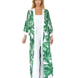 Jungle - Green Palm Maxi Split Kaftan (Off-White)