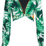 Jungle - Monstera White / Green Crop Top (Neon Orange)