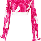 Jungle - Pink Palm Crop Top (Off-White)