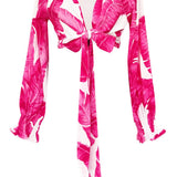 Jungle - Pink Palm Crop Top (Off-White)