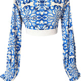Siciliana - Azzurro Flow Crop Top (Off-White)