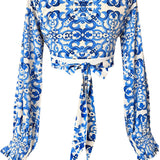 Siciliana - Azzurro Flow Crop Top (Off-White)