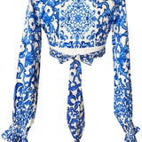 Siciliana - Blu Sicilia Crop Top (Off-White)