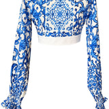 Siciliana - Blu Sicilia Crop Top (Off-White)