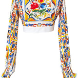Siciliana - Fiori di Sicilia Crop Top (Off-White)