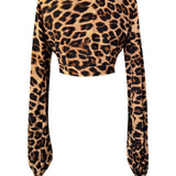 Safari - Brown Leopard Cropped Blouse (Black)
