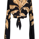 Jungle - Gold Palm Cropped Blouse (Black)