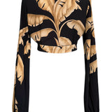 Jungle - Gold Palm Cropped Blouse (Black)