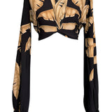 Jungle - Gold Palm Cropped Blouse (Black)