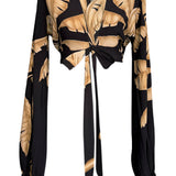 Jungle - Gold Palm Cropped Blouse (Black)