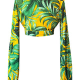 Jungle - Monstera Yellow Cropped Blouse