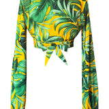 Jungle - Monstera Yellow Cropped Blouse