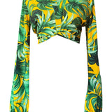 Jungle - Monstera Yellow Cropped Blouse
