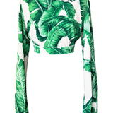 Jungle - Green Palm Cropped Blouse (Off-White)