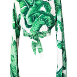 Jungle - Green Palm Cropped Blouse (Off-White)