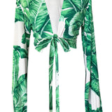 Jungle - Green Palm Cropped Blouse (Off-White)