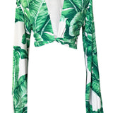 Jungle - Green Palm Cropped Blouse (Off-White)