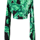 Jungle - Black Palm Cropped Blouse (Black)