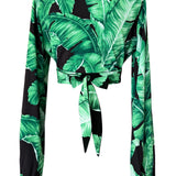 Jungle - Black Palm Cropped Blouse (Black)