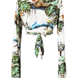 Tropics - Jaguar Cropped Blouse (Off-White)