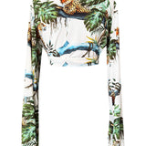 Tropics - Jaguar Cropped Blouse (Off-White)