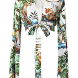 Tropics - Jaguar Cropped Blouse (Off-White)