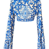 Siciliana - Blu Sicilia Cropped Blouse (Off-White)