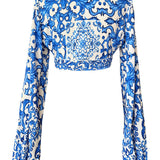 Siciliana - Blu Sicilia Cropped Blouse (Off-White)