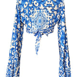 Siciliana - Blu Sicilia Cropped Blouse (Off-White)