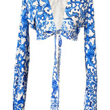 Siciliana - Blu Sicilia Cropped Blouse (Off-White)