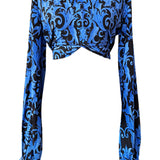 Siciliana - Barocco Azzurro Cropped Blouse (Black)