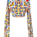 Siciliana - Fiori di Sicilia Cropped Blouse (Off-White)